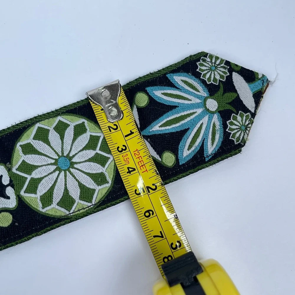 Vintage Floral Embroidered O-Ring Buckle Belt Womens Green Blue Boho Folk 70s